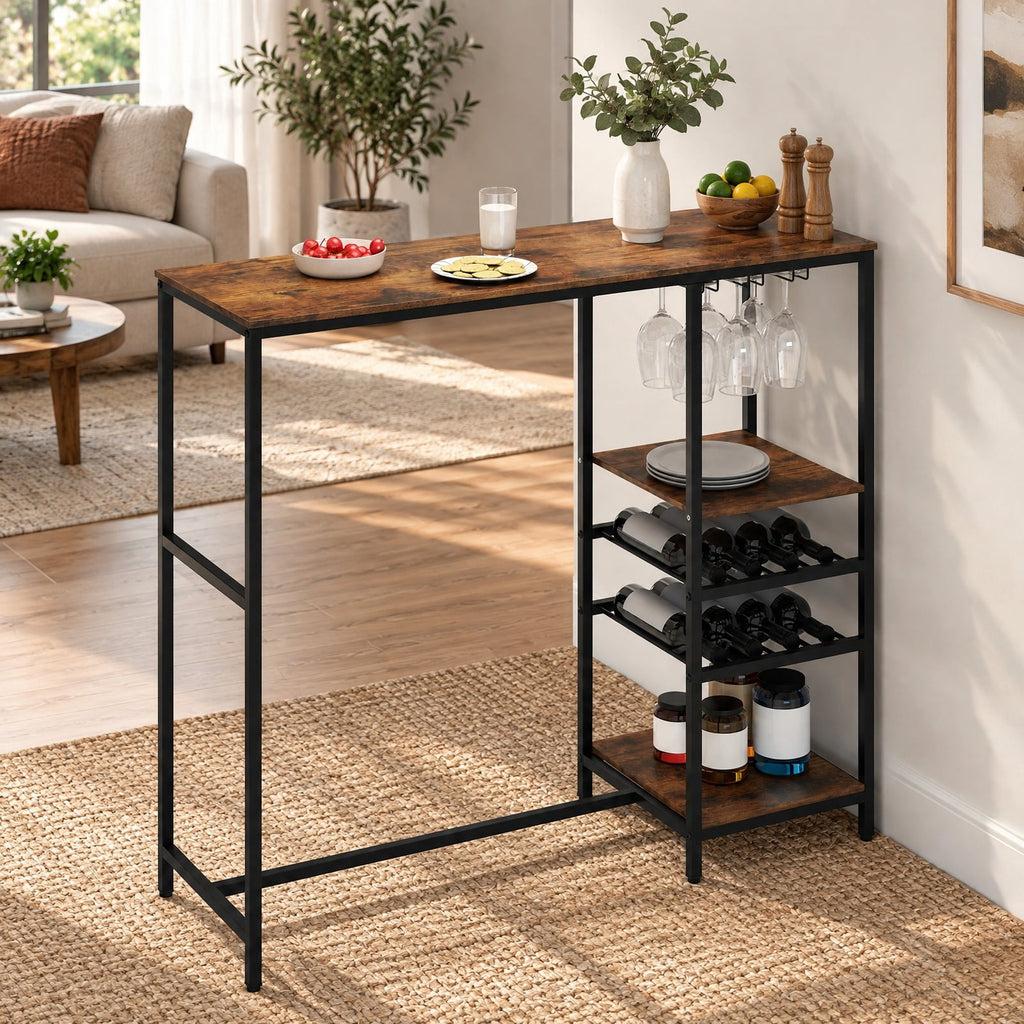 Airfind Long Bar Table Bar Height Dining Table with Storage Shelves, 190 Lbs Capacity, Engineered Wood Metal, 48 Inch X 16 Inch X 41.5 Inch, Brown