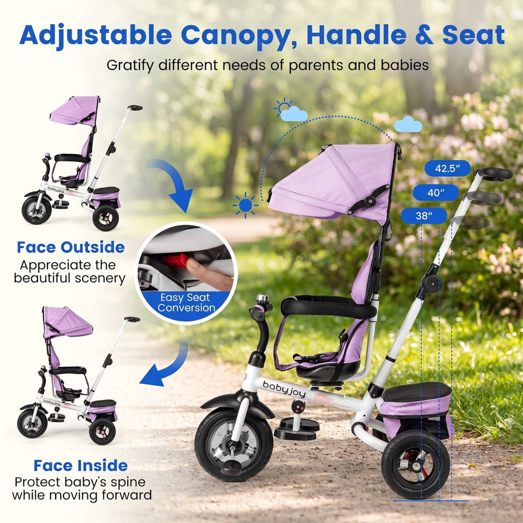 Airfind Folding Tricycle Baby Stroller with Reversible Seat and Adjustable Canopy, 55 lbs Capacity, Metal PP Linen Fabric Rubber Frame, Pink