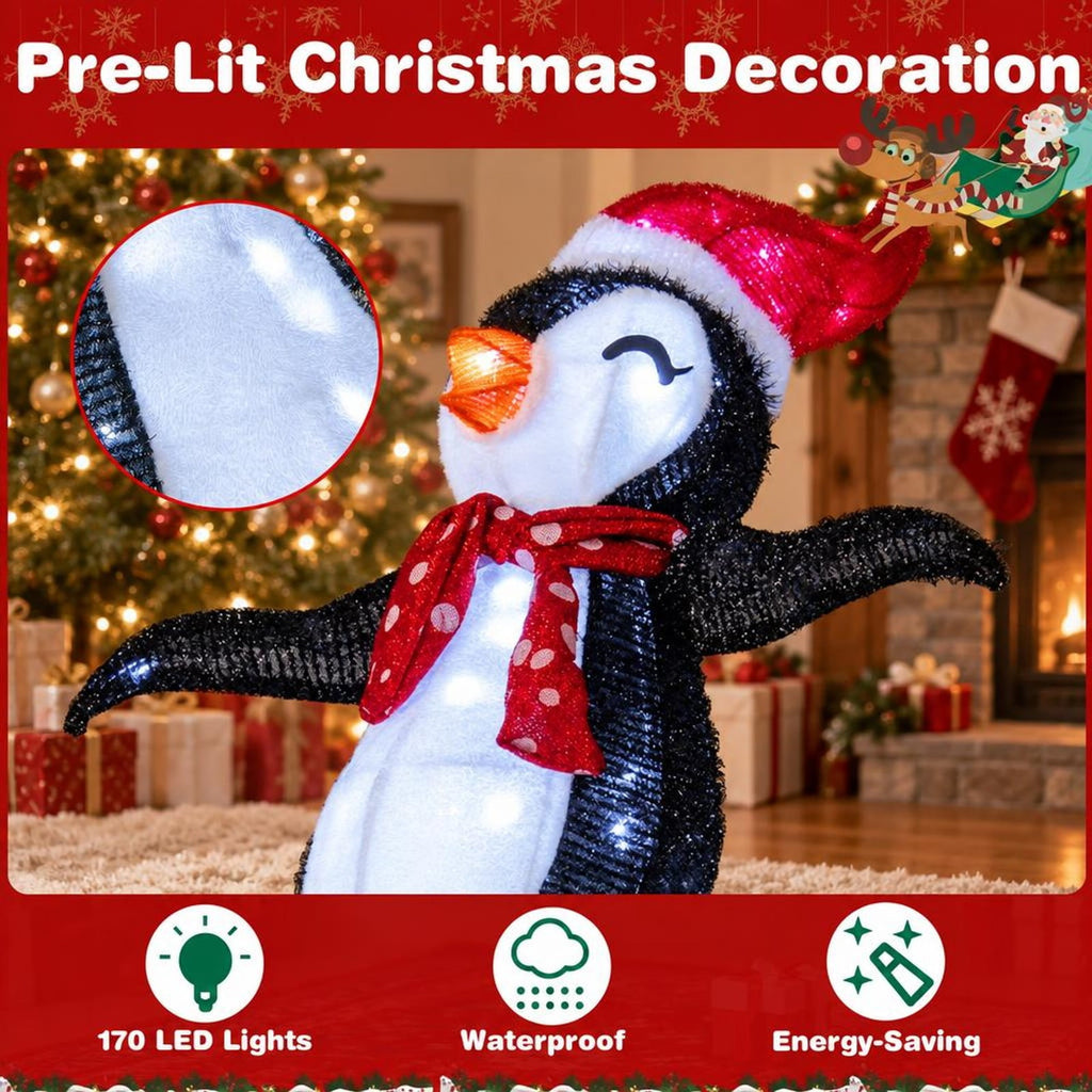 Airfind Lighted Christmas Decoration Penguins 3D Pre-Lit Penguins Slide with 170 LED Lights, Metal Frame, Multi-color