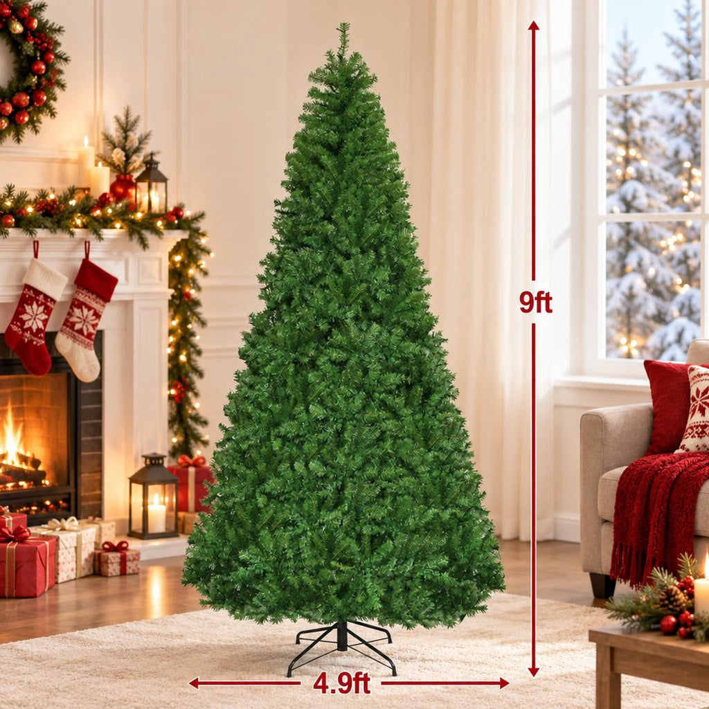 Airfind Artificial Premium Hinged Christmas Tree-9 Feet, PVC Frame, 0.9in x 1.6in x 2in Footprint, Green Adapter: UL-certified