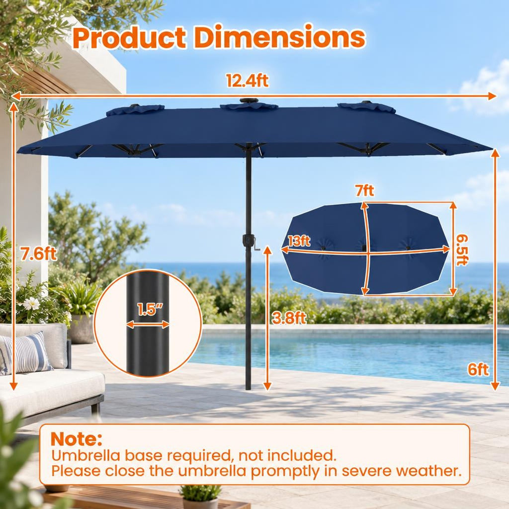 Airfind 13 FT Double-Sided Patio Umbrella with Color-Changing Flowing Solar LED Lights, Polyester Fabric Metal Frame, 13 x 7 ft Footprint, Navy