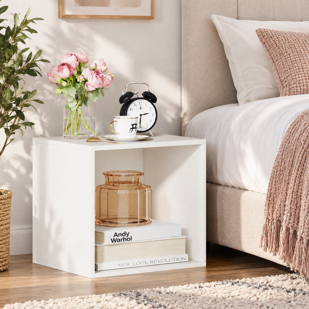 Airfind Cube Storage Organizer Stackable Open Book Shelf Wooden Display Shelving Unit, 55 lbs Capacity, Engineered Wood Frame, White