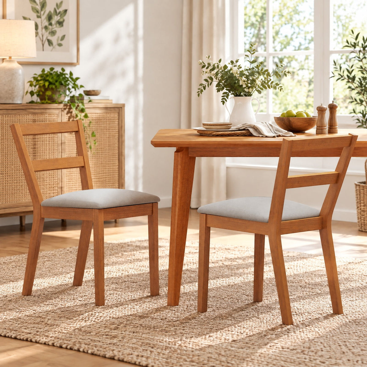 Airfind Wooden Dining Chair Set of 2 Farmhouse Kitchen Chair with Upholstered Seat, 400 lbs Capacity, Rubber Wood Frame, Brown