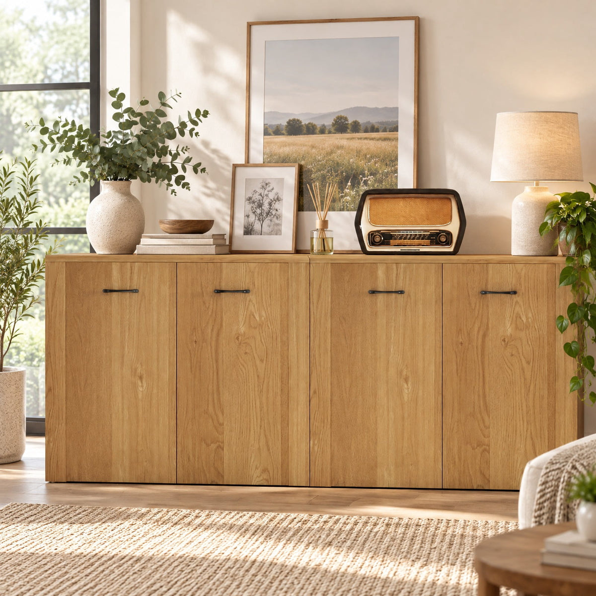 Airfind 38 Inch Buffet Modern Sideboard Cabinet with Storage, 88 lbs Capacity, Engineered Wood Frame, 38 Inch x 15.5 Inch x 32.5 Inch Footprint, Natural
