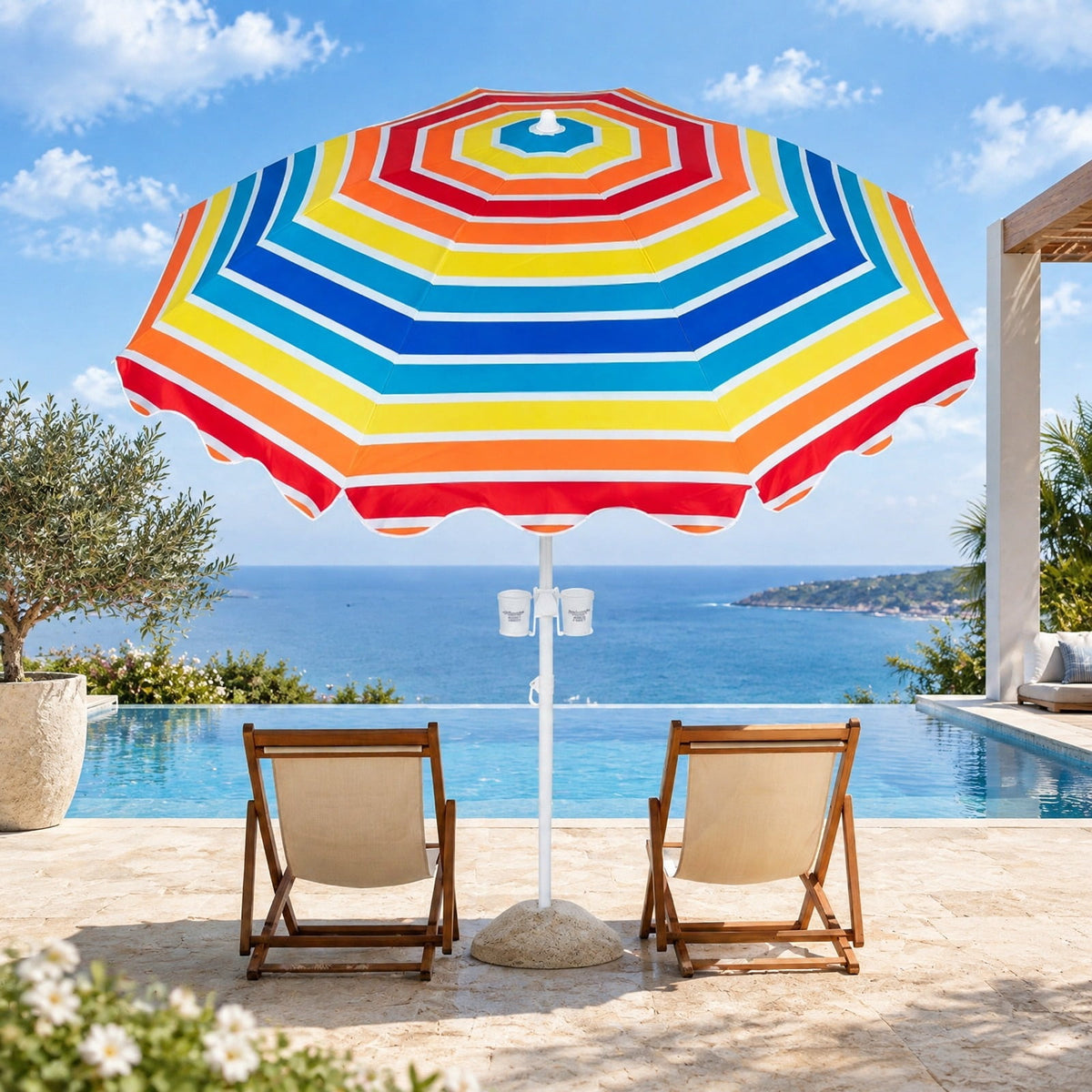Airfind 6.5 FT Beach Umbrella UPF 50+ with Sand Anchor for Garden Pool Backyard, Polyester Fabric Metal Aluminum Alloy PP Frame, Blue Stripe
