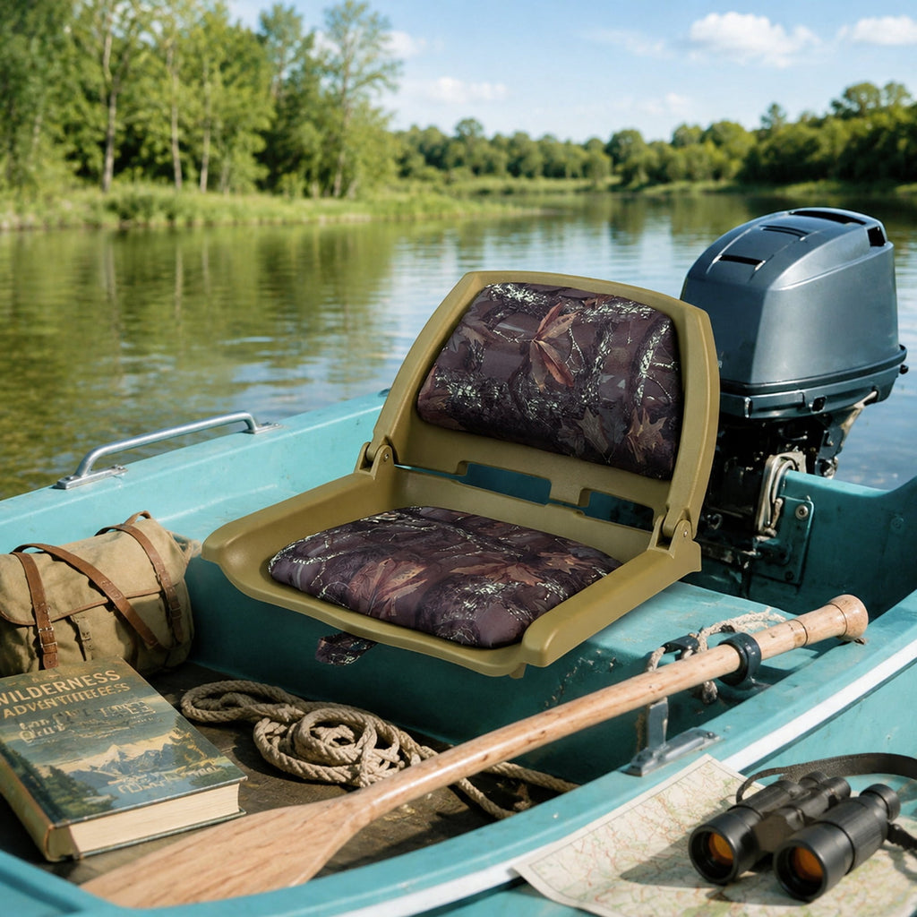 Airfind Folding Low Back Boat Seat with Marine Grade PVC and Sturdy PP Frame for Fishing Boats Pontoons and Marine Cabin Seating, Green