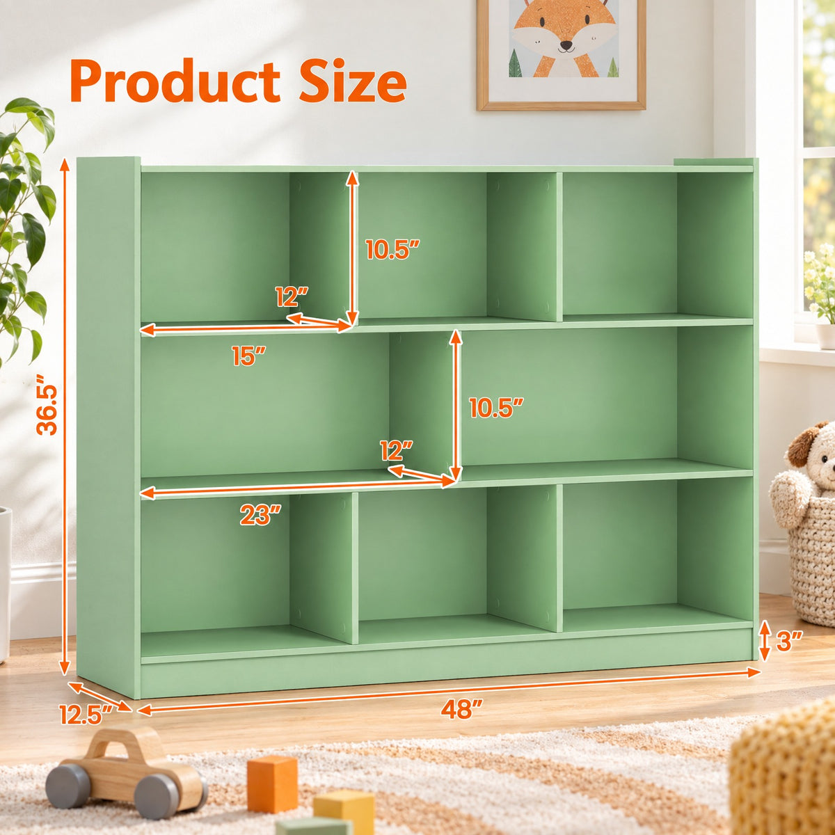 Airfind 3-Tier Open Bookcase 8-Cube Floor Standing Storage Shelves, 132 lbs Capacity, Engineered wood MDF Frame, 48 x 12.5 x 36.5 Footprint