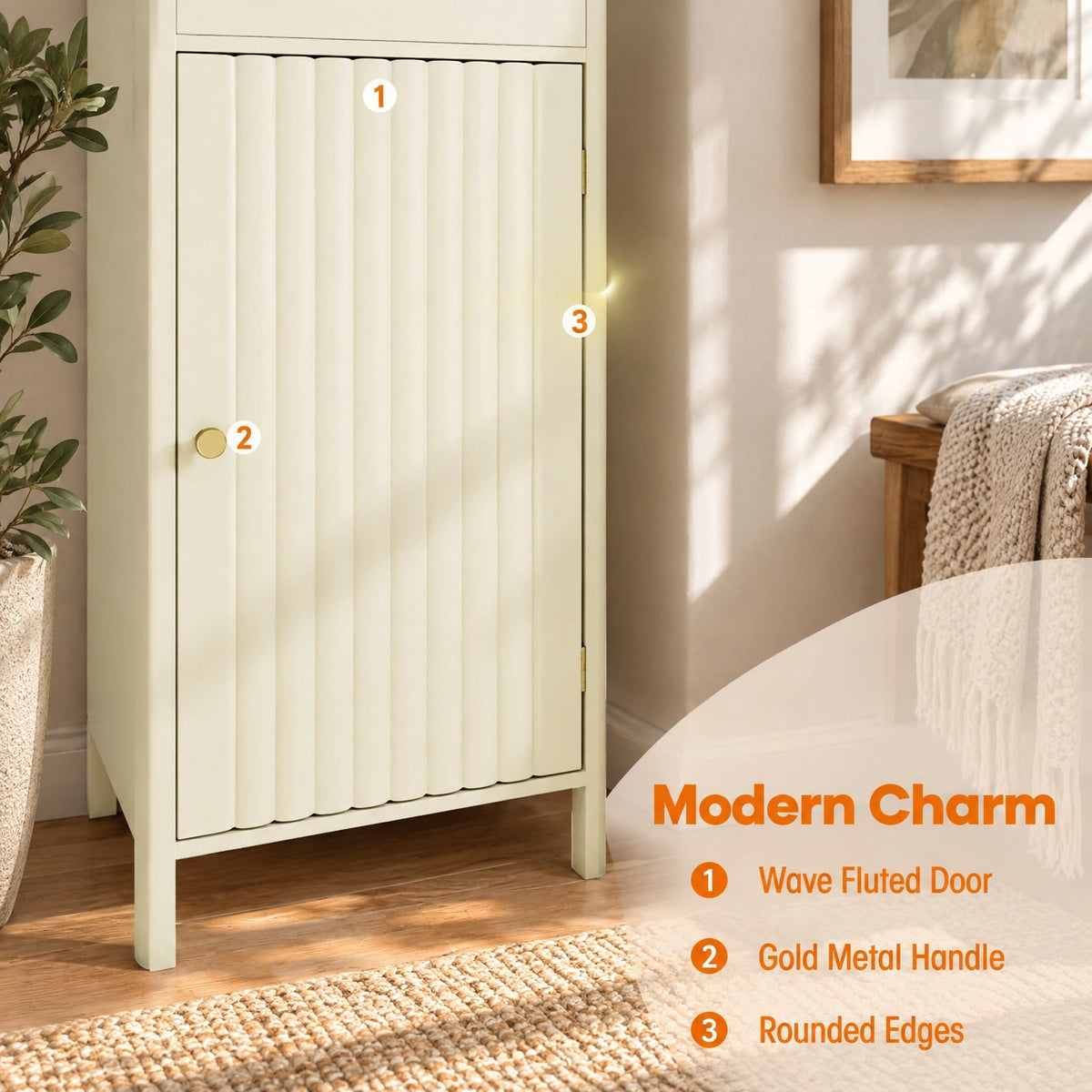 Airfind 67 Inch Tall Bathroom Cabinet Narrow Floor Cabinet with Fluted Door, MDF Frame, 16 Inch x 12 Inch x 67 InchInner Footprint, Beige