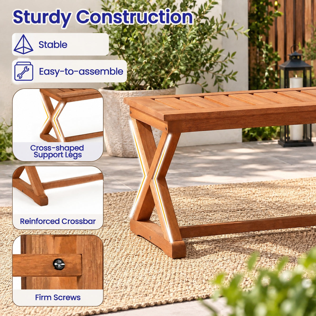 Airfind 2-Person 44 Solid Wood Outdoor Bench with Slatted Seat for Patio Park Balcony-1 Piece, 44 x 16.5 x 17Weight Footprint, Wood