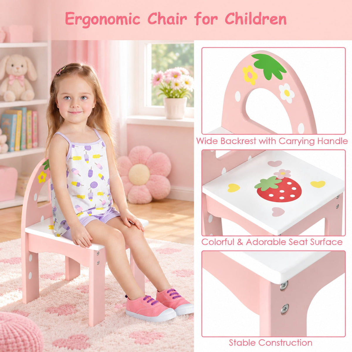 Airfind Kids Vanity Princess Makeup Dressing Table Chair Set with Tri-fold Mirror, 44 lbs Capacity, MDF Frame, Pink