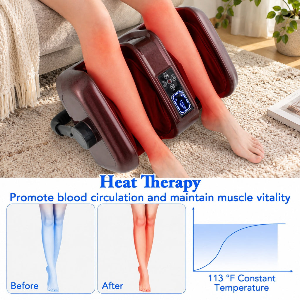 Airfind Foot and Calf Massager with Heat Shiatsu Deep Kneading Rolling Smart Electric Leg Massager, ABS Frame, 20 x 12.5 x 8.5 Footprint, Red