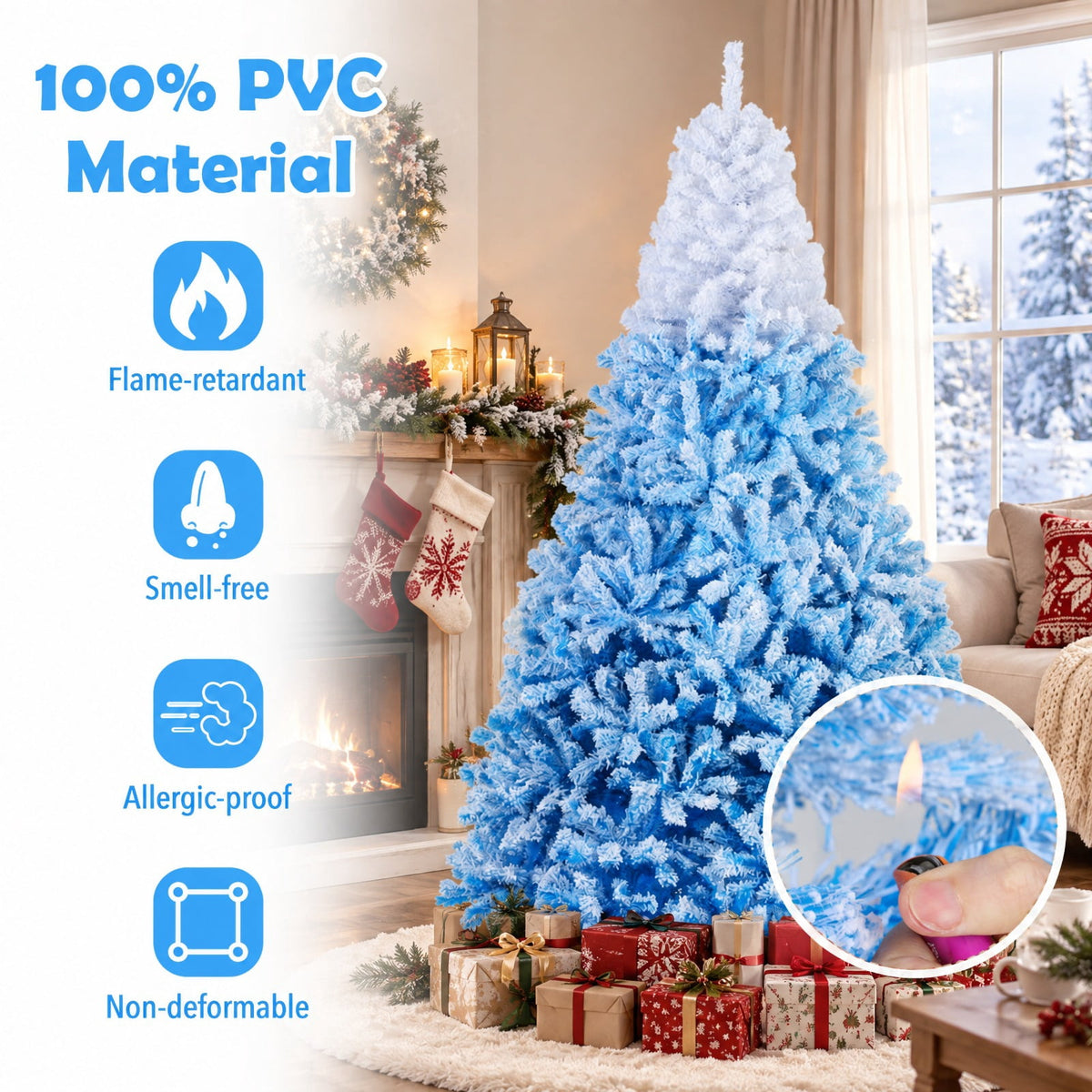 Airfind 5/6/7/8 FT Artificial Christmas Tree with Warm White LED Lights and 8 Modes-8 Feet, PVC Metal Tree Height 5 ft Tree Width 3.1 ft Frame