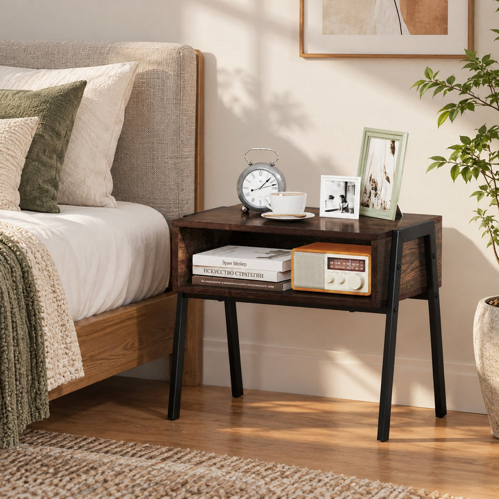 Airfind 2 Pieces Stackable Night Stand Bedside End Table Set, 66 lbs Capacity, Steel Frame, 21 x 14 x 18 Footprint, Brown