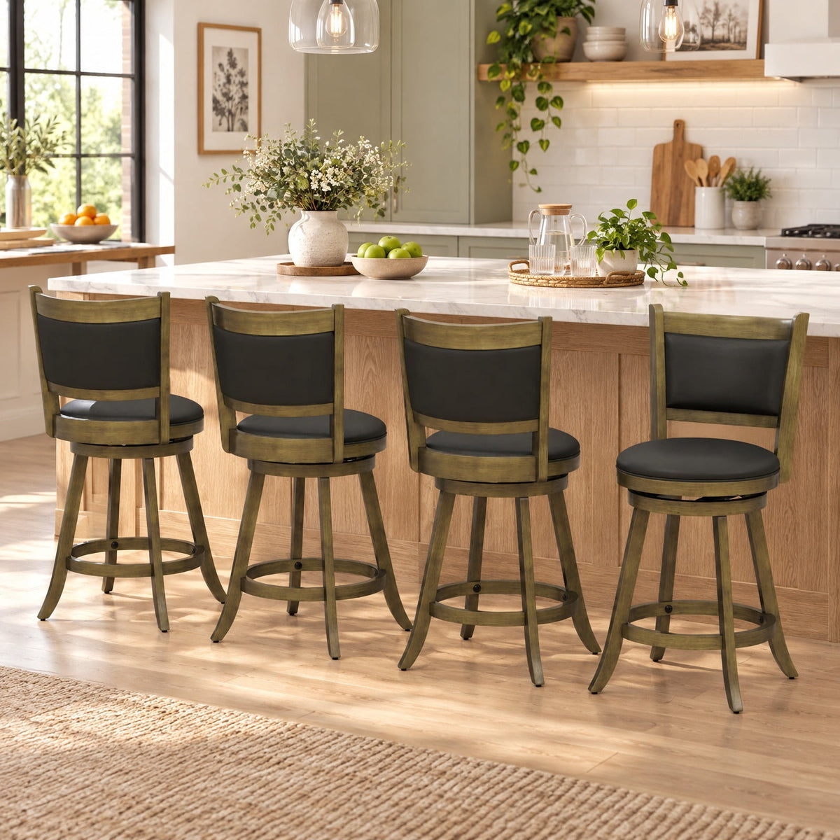 Airfind 2 Pieces 24 Inch Swivel Counter Stool Dining Chair Upholstered Seat, 264 lbs Capacity, 17.5 x 19 x 38 Footprint, Gray