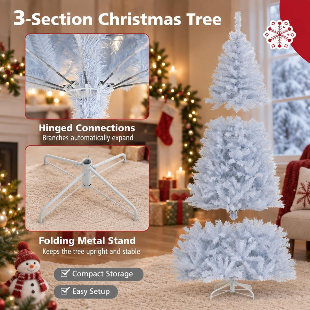 Airfind Pre Lit Artificial Christmas Tree, 7 Ft Hinged Holiday Tree featuring 11 Lighting Modes and Metal Stand for Seasonal Display, White