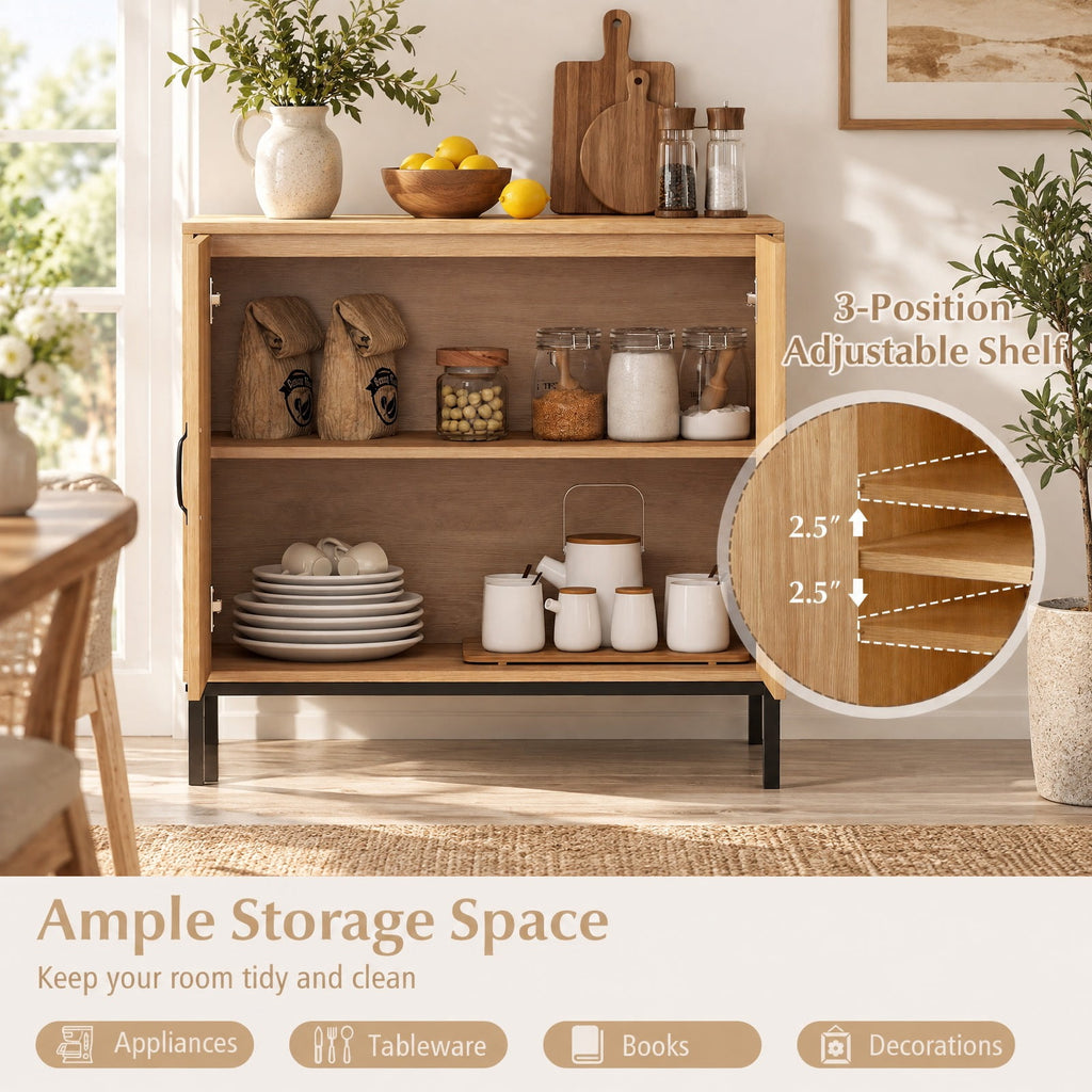 Airfind Boho Storage Cabinet with Asymmetrical Pattern Doors for Kitchen, 100 Lbs Capacity, 31.5 Inch X 15 Inch X 32 Inch (l X W X H) Inside, Natural