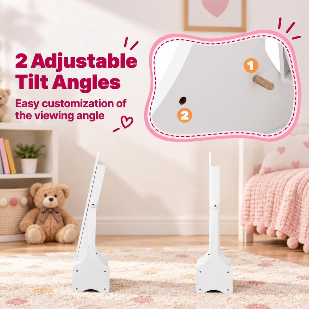 Airfind Kids Jewelry Armoire Cabinet with Storage and 2 Tilt Angles, MDF Frame, 12.5 x 12 x 45.5 Footprint, White