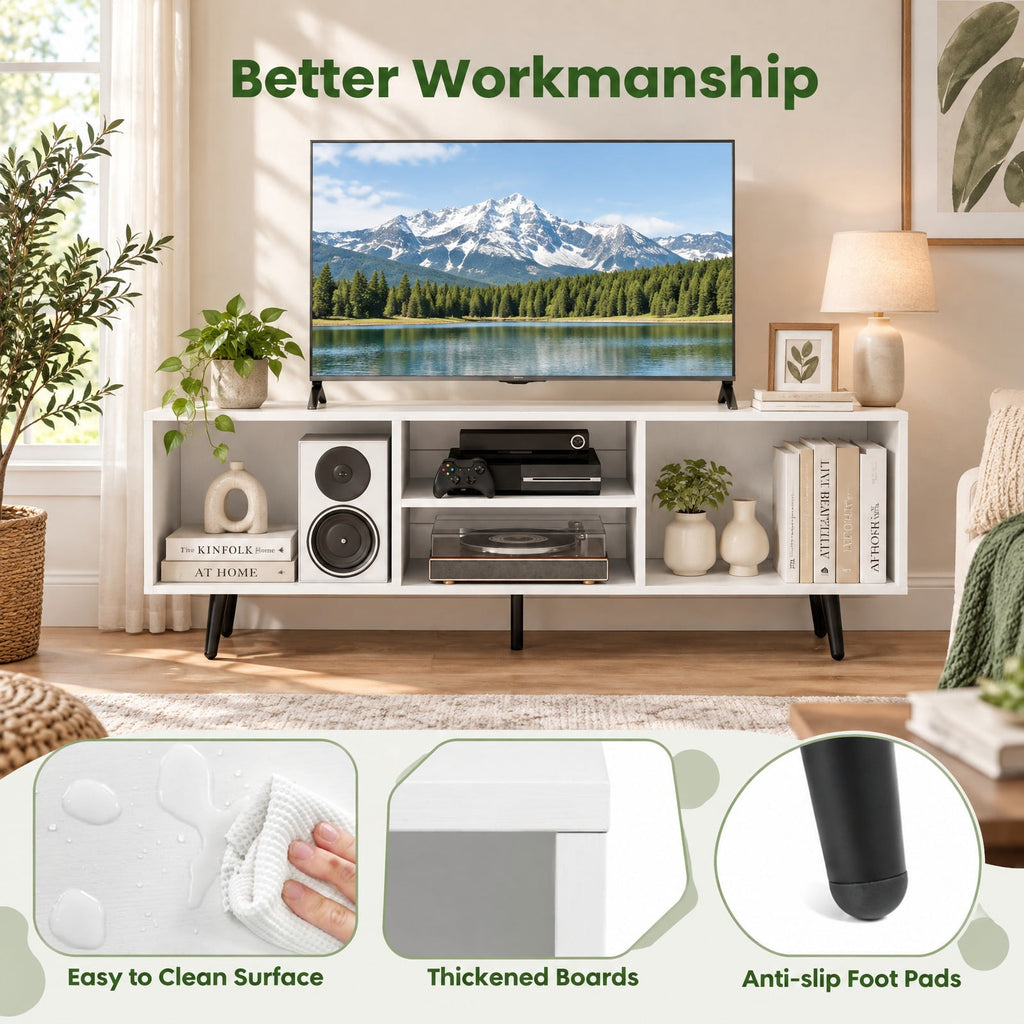 Airfind 47.5 Inches TV Stand for 55-Inch TV with Compartments and Metal Legs, 132 lbs Capacity, Engineered Wood MDF Metal Frame, White