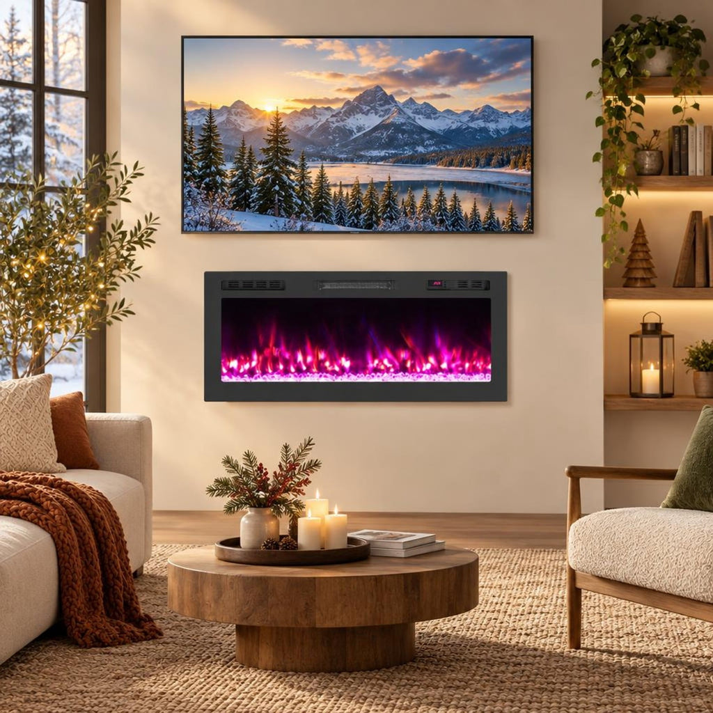 Airfind Smart WiFi Electric Fireplace Wall Mounted and Recessed 750W/1500W Heater-42 Inch, Black, Power Cord 5 ft Net Weight-36in 29.5 lbs