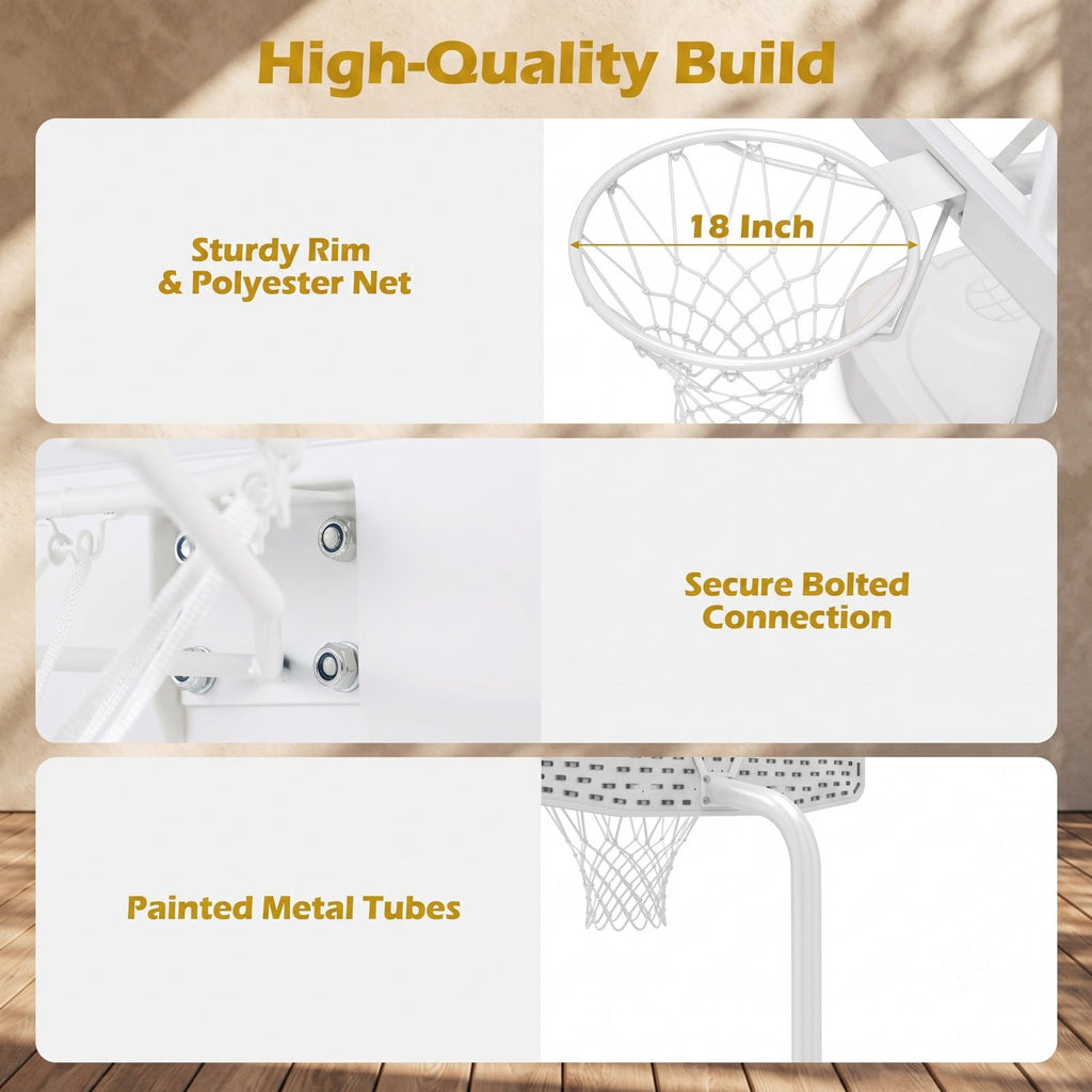 Airfind Pool Basketball Hoop Set with 2 Balls and Inflation Pump, Poolside Water Basketball Game with Weighted Fillable Base and Shatterproof Backboard for, White