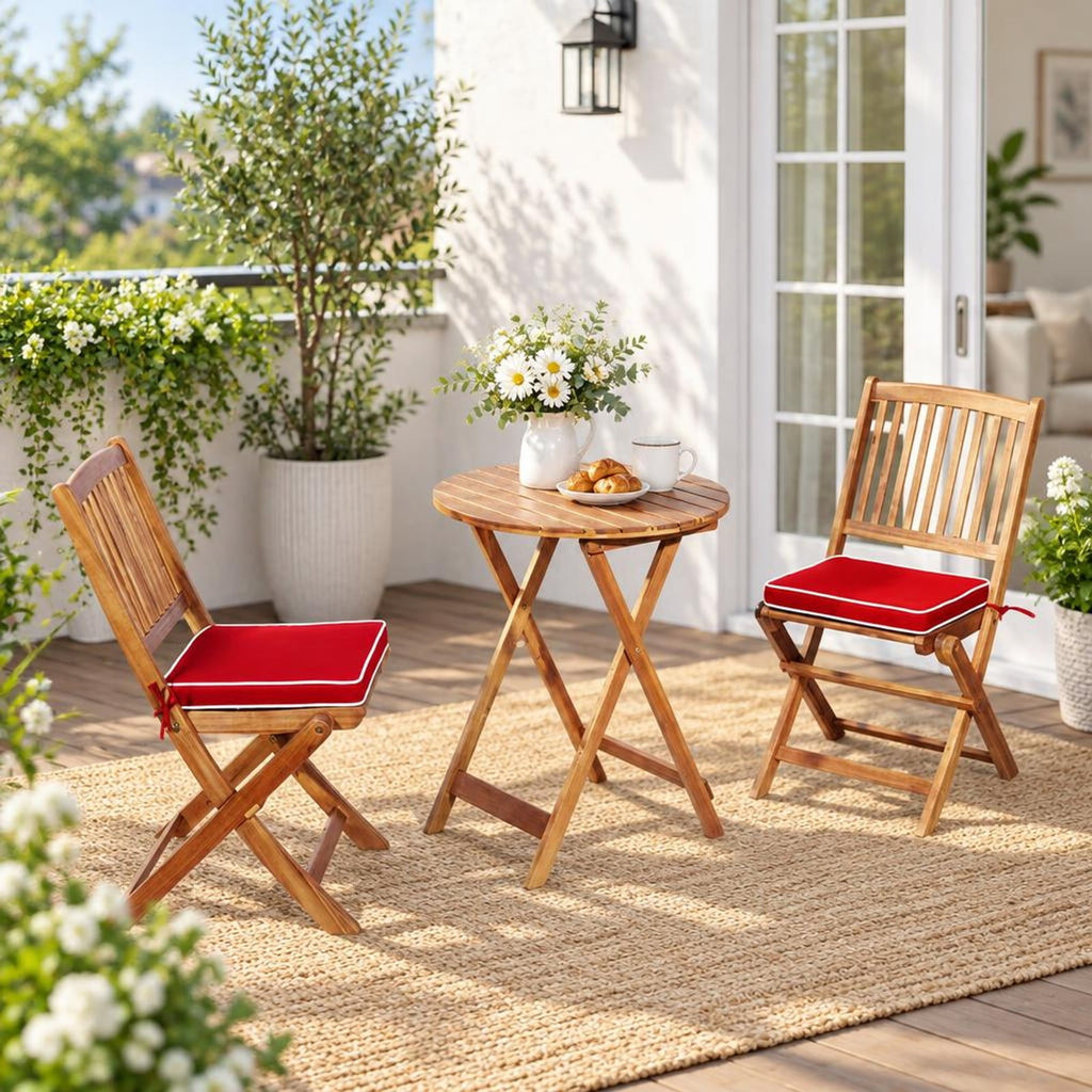 Airfind 3 Pieces Patio Folding Bistro Set with Padded Cushion and Round Coffee Table, 360 lbs Capacity, Acacia wood Frame, Red