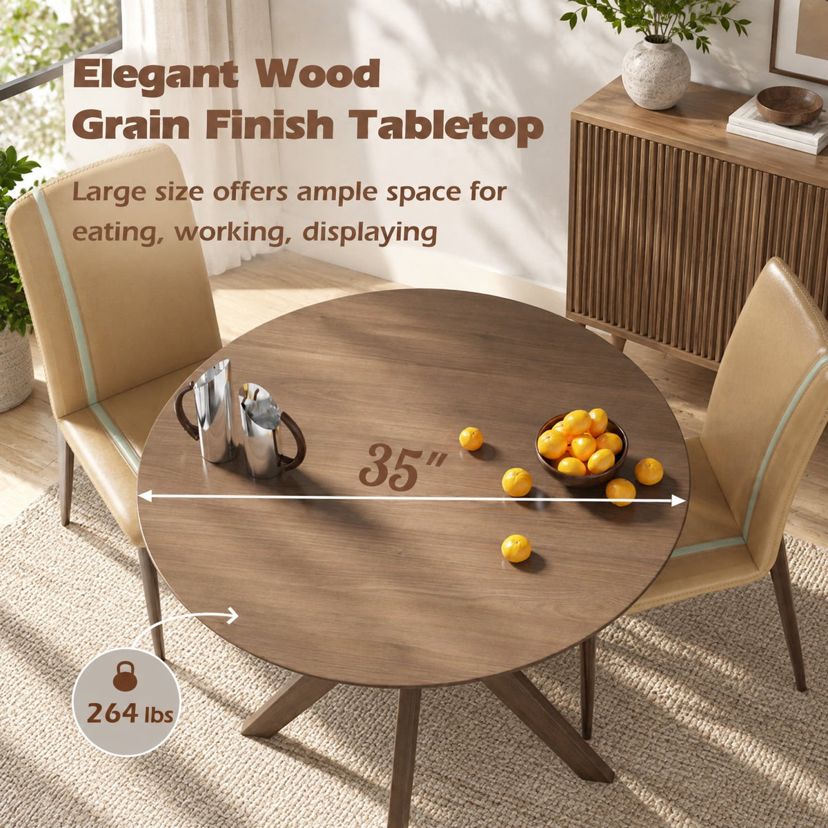Airfind 36 Inch Round Wood Dining Table with Intersecting Pedestal Base, Rubber wood MDF Frame, Wood