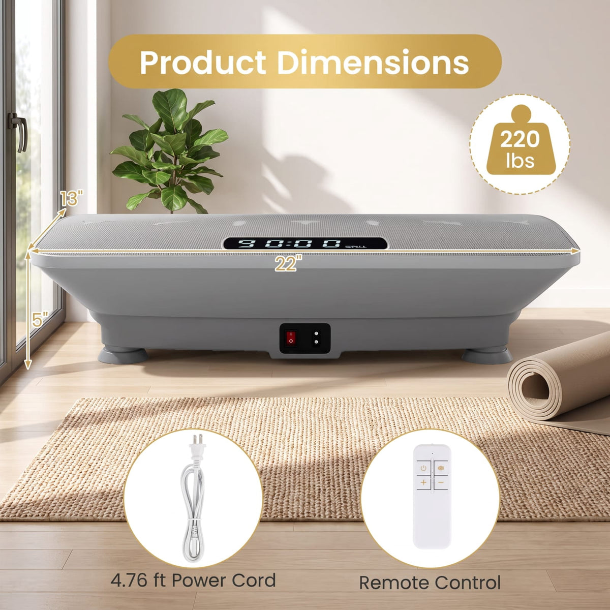 Airfind Vibration Plate Exercise Machine with Gravity Sensor and 10 Speed Levels for Whole Body Home Workout and Weight Loss, Gray