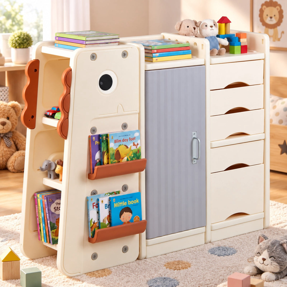 Airfind Kids Toy Storage Organizer with 5 Removable Bins for Playroom, 110 lbs Capacity, HDPE Frame, for 3+ Years Old Total, Beige