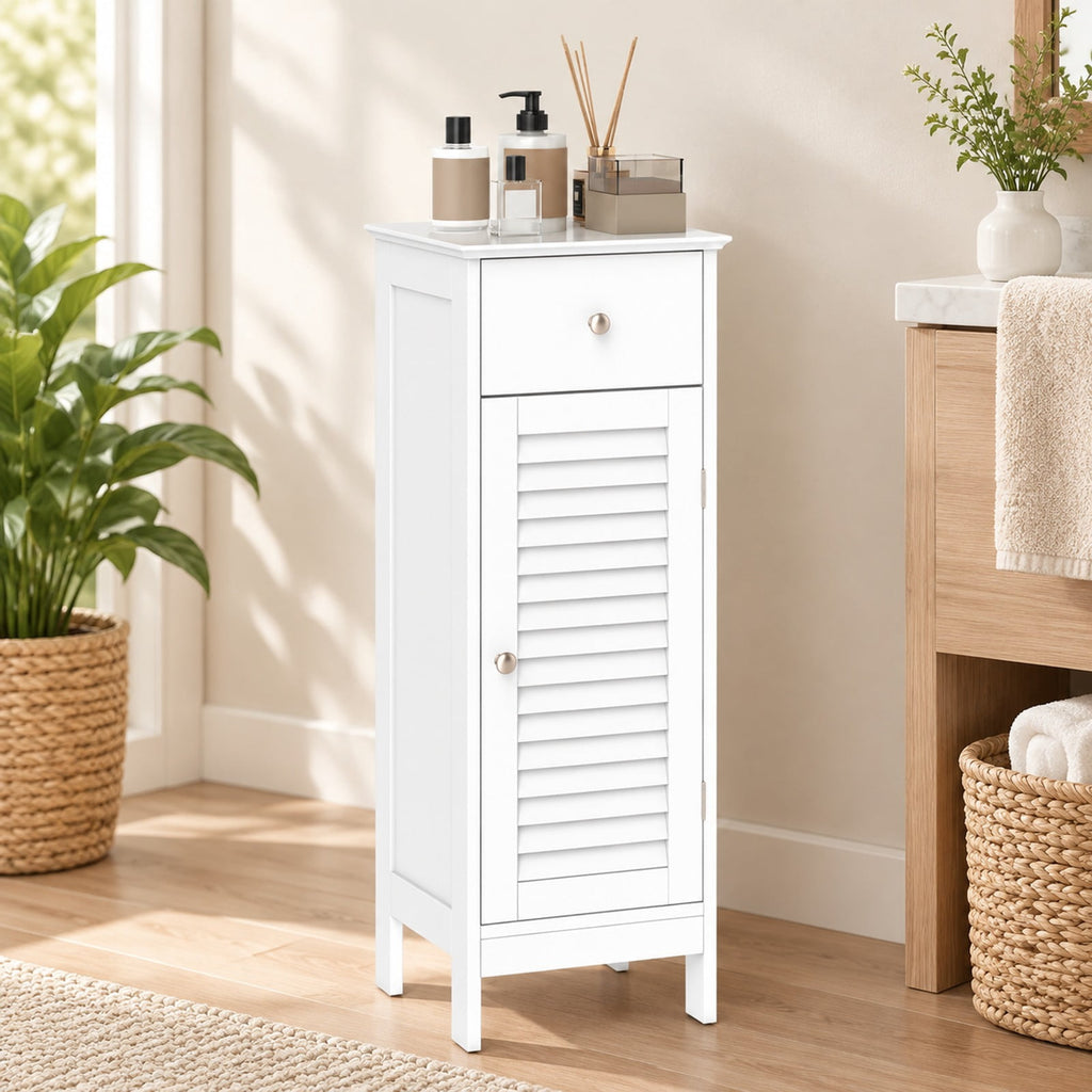 Airfind Narrow Bathroom Storage Cabinet with Adjustable Shelf and Drawer, 13in x 12in x 34.5inOverall Interior Footprint, White