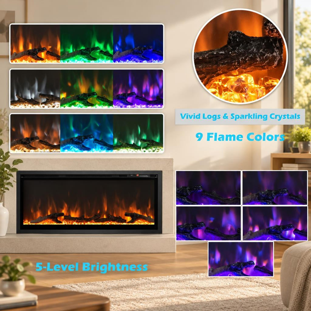 Airfind Electric Fireplace In-wall Recessed with Remote Control and Adjustable Color and Brightness-42 Inches for Everyday Use, Black