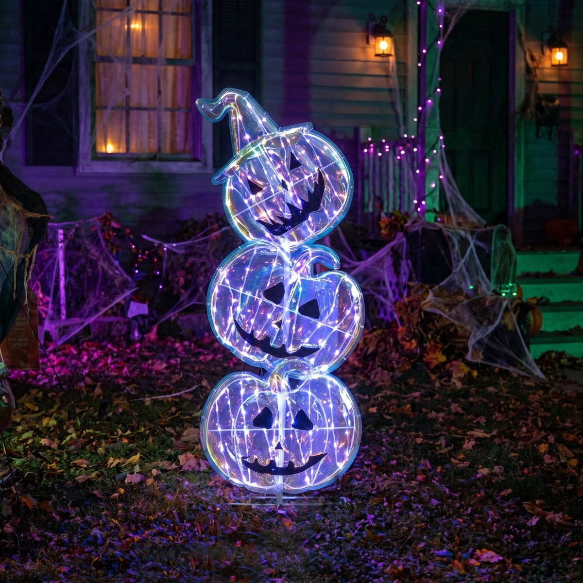 Airfind Standing 150 LED Lighted Pumpkin Halloween Decoration with Base, Plastic Frame, 1.3 x 0.9 x 3.4 FT Footprint, Multicolor