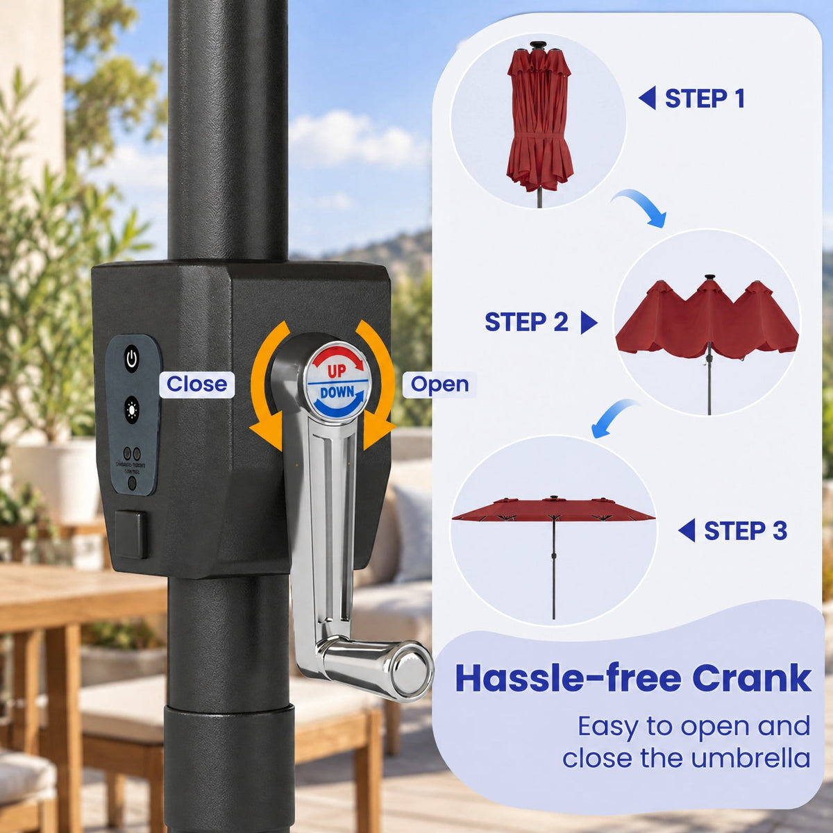 Airfind 13 FT Double-Sided Patio Umbrella with Color-Changing Flowing Solar LED Lights, Polyester Fabric Metal Frame, 13 x 7 ft Footprint, Red