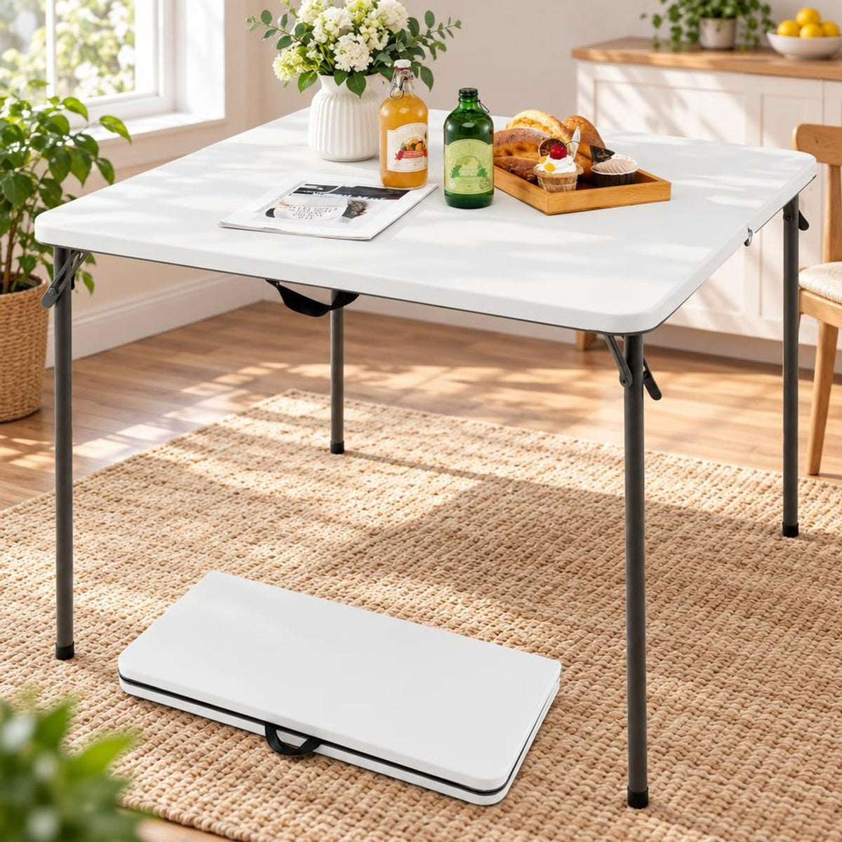 Airfind Folding Camping Table with All-Weather HDPE Tabletop and Rustproof Steel Frame, 330 lbs Capacity, HDPE Steel Frame, White