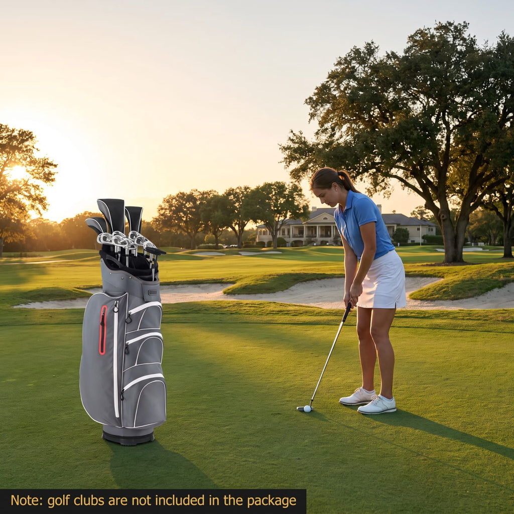 Airfind 9.5 Inch Lightweight Golf Cart Bag with 15 Way Top Dividers and 7 Zippegary Pockets and Cooler Bag and Rain Hood, Gray