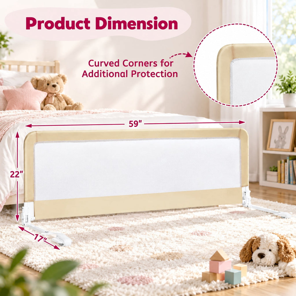 Airfind 59 Inch Folding Breathable Child Bed Rail Guard with Safety Strap, Metal Oxford Cloth Mesh with Metal Oxford Cloth Mesh Fabric, Unspecified
