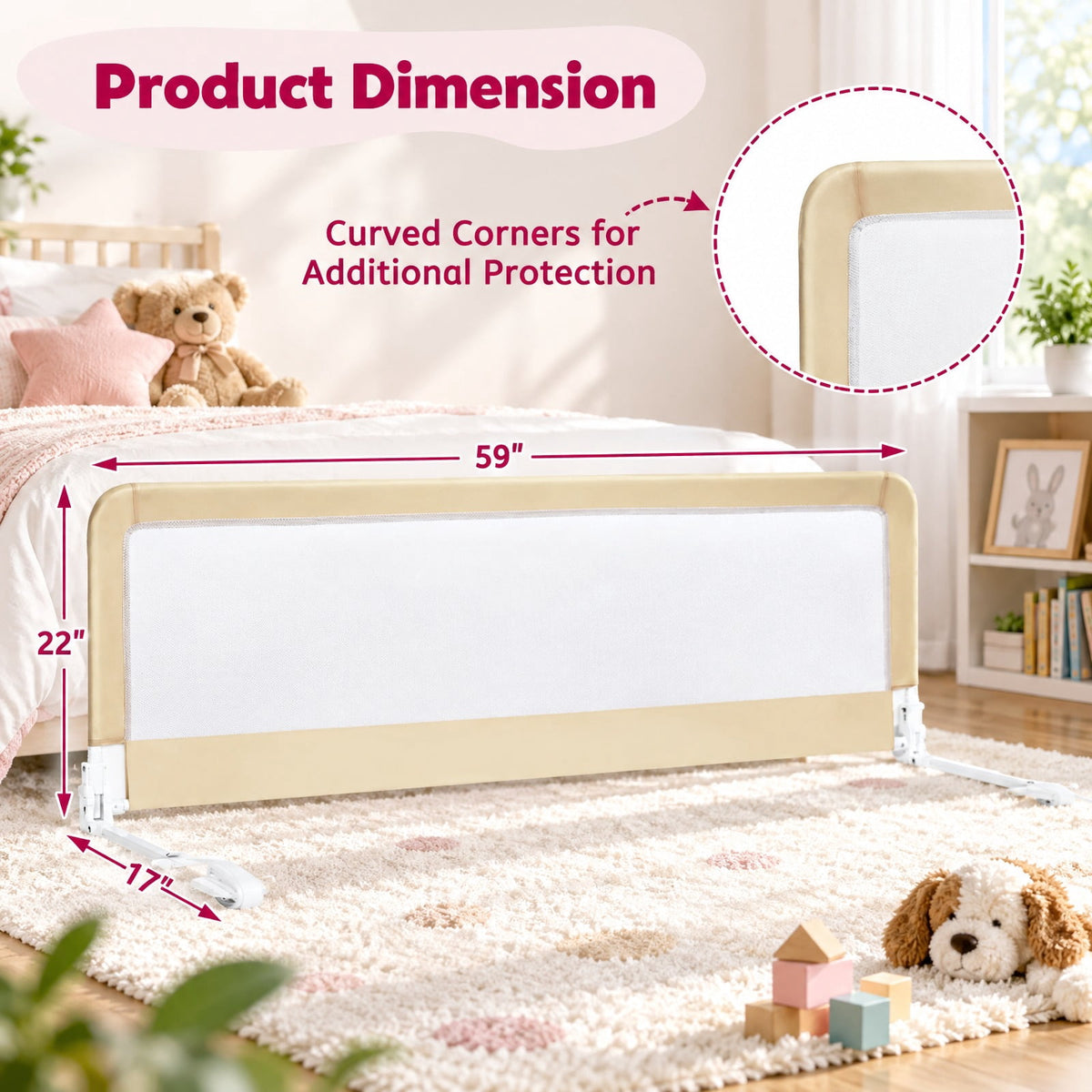 Airfind 59 Inch Folding Breathable Child Bed Rail Guard with Safety Strap, Metal Oxford Cloth Mesh with Metal Oxford Cloth Mesh Fabric, Unspecified