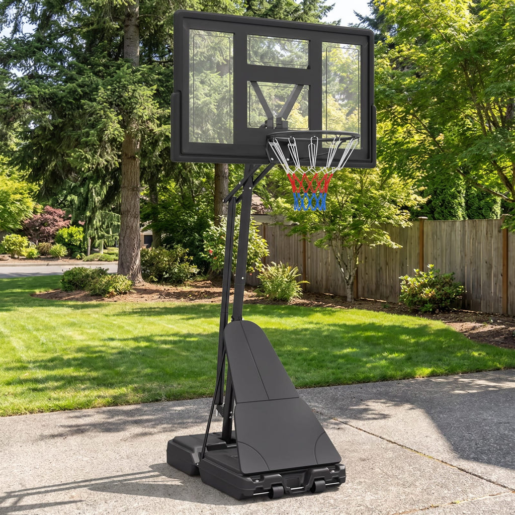 Airfind Tool Free Basketball Goal System with 7.7 to 10 Foot Hand Crank Adjustable Height Shatterproof Backboard and Fillable Base for Backyard, Black