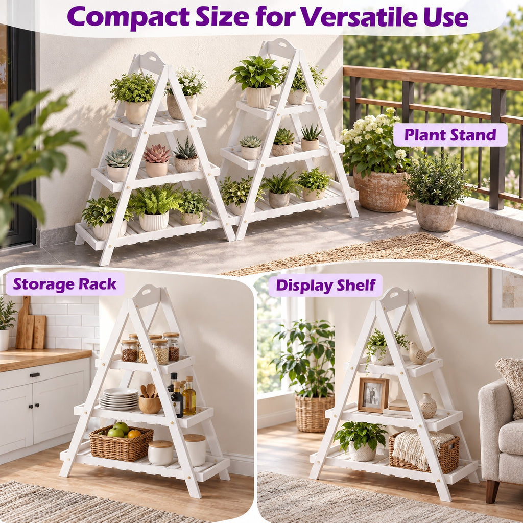 Airfind 3-Tier Plant Stand Flower Pot Display Shelf, Shelf 11 lbs Total Capacity, Fir Wood Frame, 23 x 10 x 28.5 Footprint, White