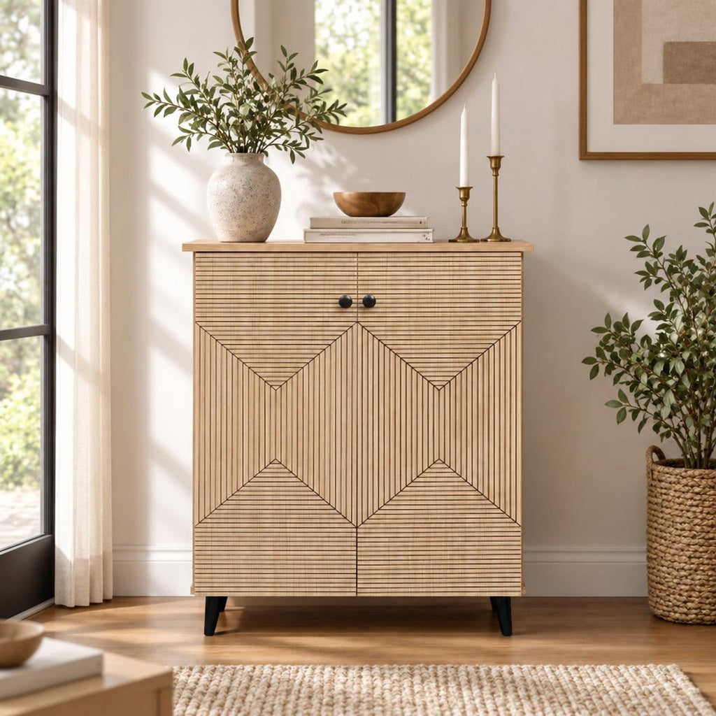 Airfind High‑quality 2‑Door Geometric Cabinet Freestanding Decorative Footwear Storage Unit with Carved Panels for Indoor Home Use, 66 lbs Capacity