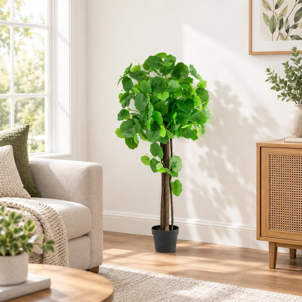 Airfind 44 Inch Artificial Tree with Adjustable Branches for Decor, Pongee Fabric PE PP Eucalyptus Wood Frame, Green