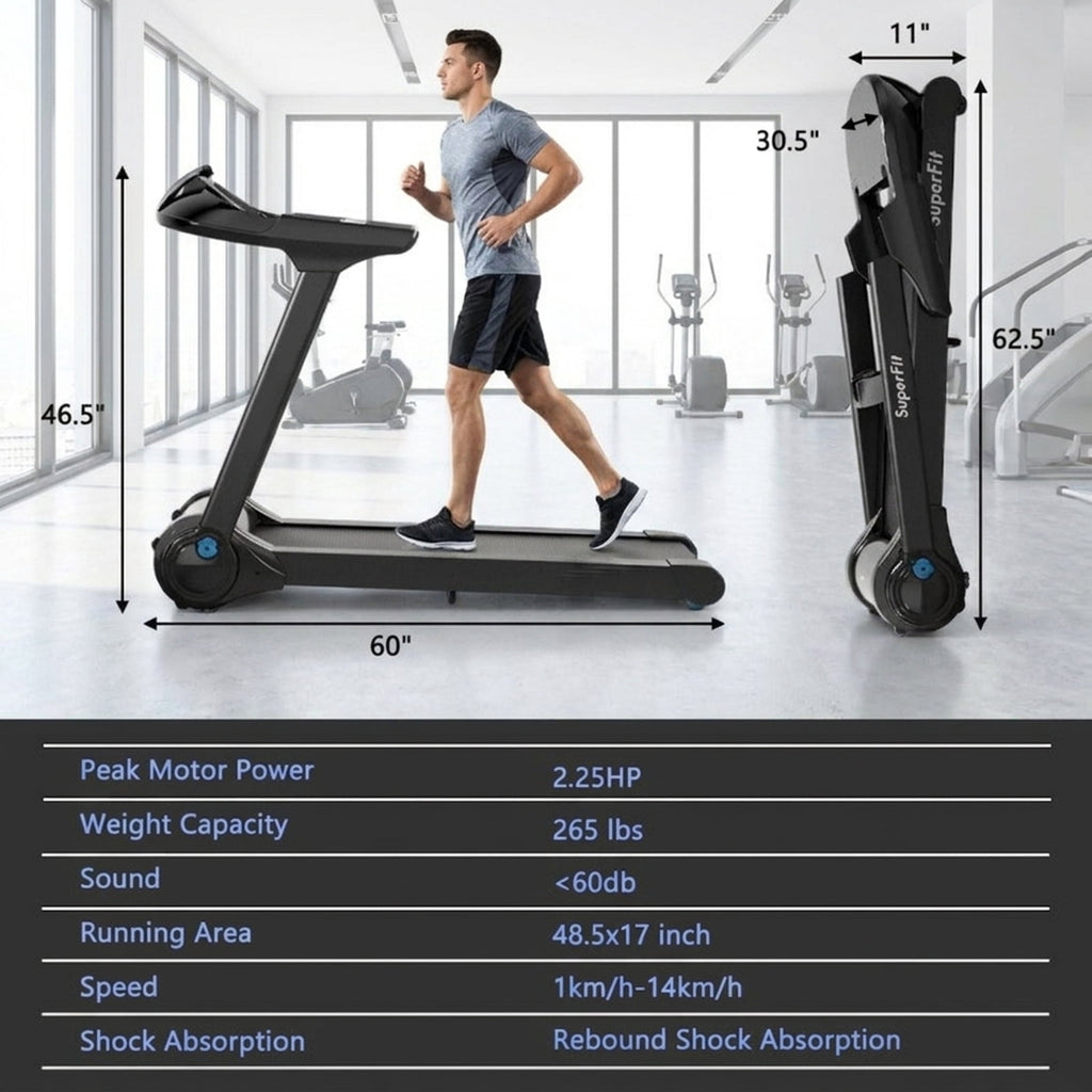 Airfind 2.25 HP Folding Treadmill with Audio Console Walking Treadmill for Home with Cushioned Deck and Transport Wheels Supports 265 lbs, Black
