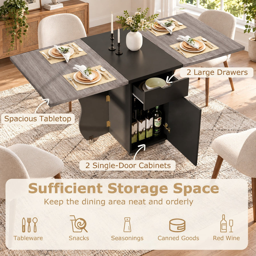 Airfind Folding Dining Table 3-in-1 Space-Saving Drop Leaf Kitchen Table with Lockable Wheels, 60 kg Capacity, 63.2 x 27.6 x 29.5 Footprint