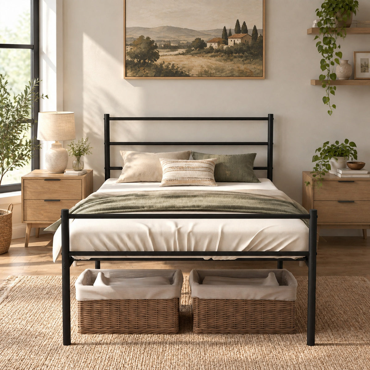 Airfind Twin Size Metal Bed Frame Platform with Headboard, 490 lbs Capacity, Steel Frame, 77.5 x 41 x 35.5 Footprint, Black