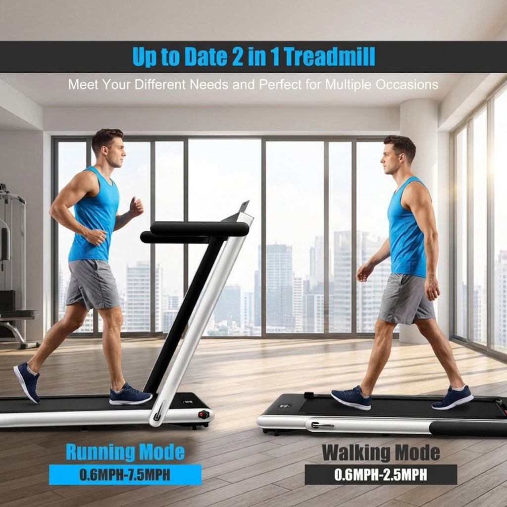 Airfind 2.25 HP 2-in-1 Walk-to-Run Folding Treadmill with App Sync and Audio Console Walking Treadmill for Home Supports 265 lbs, Silver