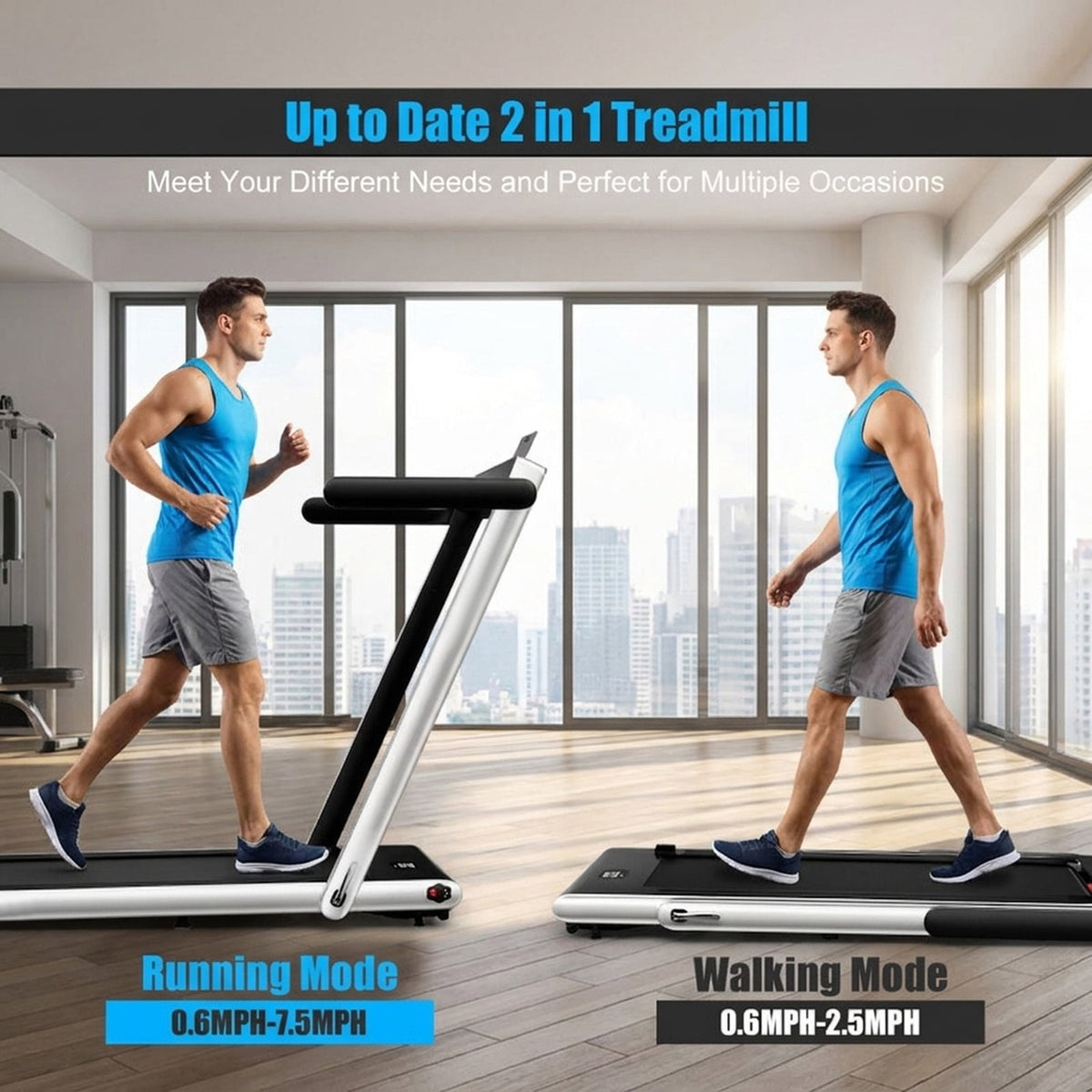 Airfind 2.25 HP 2-in-1 Walk-to-Run Folding Treadmill with App Sync and Audio Console Walking Treadmill for Home Supports 265 lbs, Silver