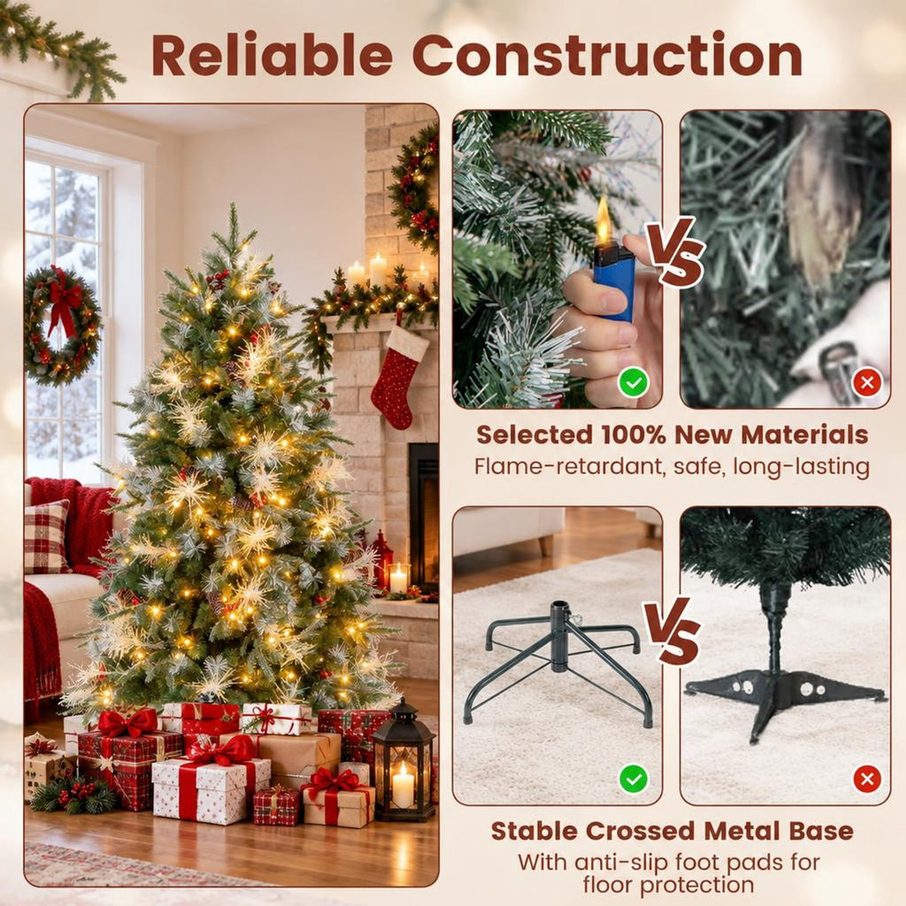 Airfind 5 Feet Pre-Lit Artificial Christmas Tree with 8 Modes LED Lights with Berries, PVC PE PET Metal 5 Feet Frame, 3 x 5 ft Footprint, Green