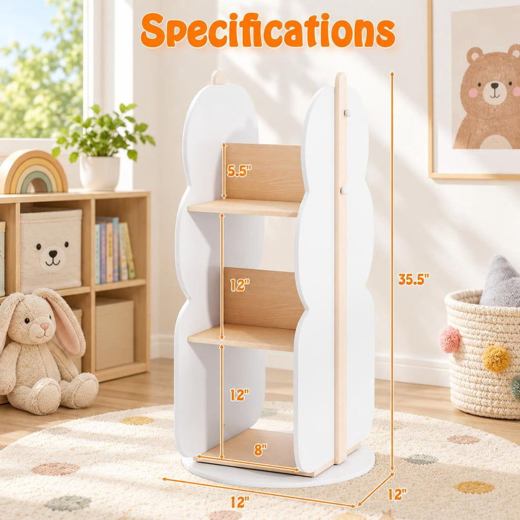 Airfind 360° Kids Rotating Bookshelf Toy Storage Organizer with 5 Shelves, Engineered Board Frame, White