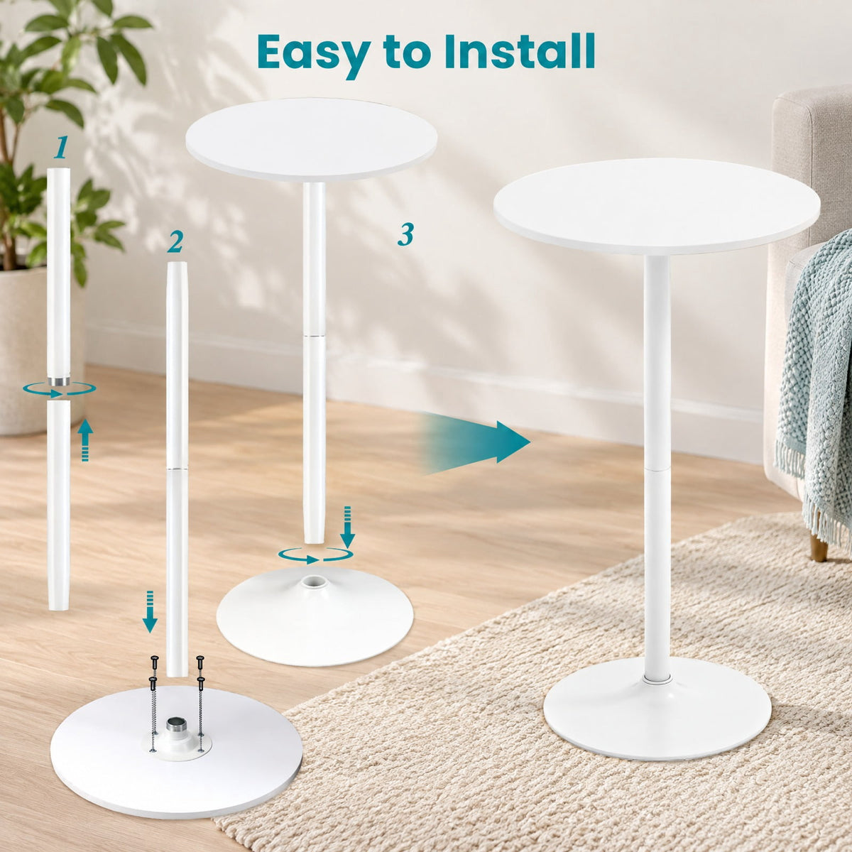 Airfind Round Bistro Table 40 Inch Bar Height Tall Coffee Cocktail Table, 120 Lbs Capacity, MDF Metal for Convenient Everyday Use, White