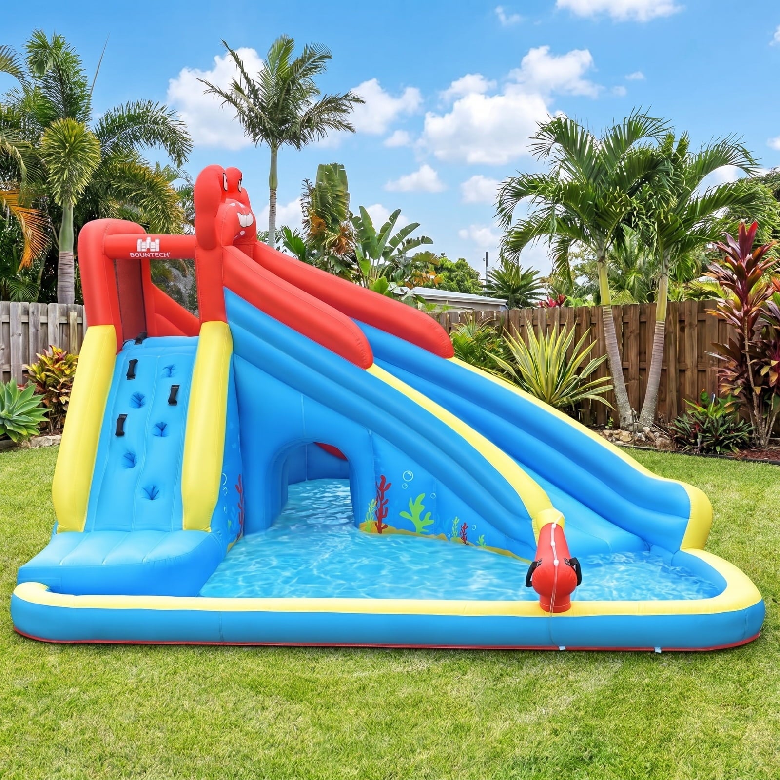 Airfind Inflatable Water Slide Bounce House with 950W Blower, Dual Slides, Splash Pools, Water Cannons Climbing Wall, 197in x157in x98in for Kids 4-12