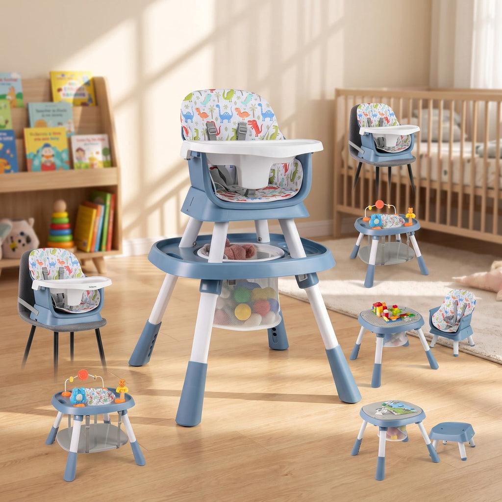 Airfind 16-in-1 Baby High Chair with Activity Center and Booster Seat for Babies and Toddlers, 44 lbs Capacity, Metal Frame, Celadon